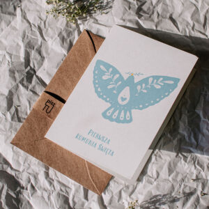 Kartka komunijna "Gołębica" - niebieska