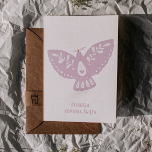 Kartka komunijna "Gołębica" - różowa